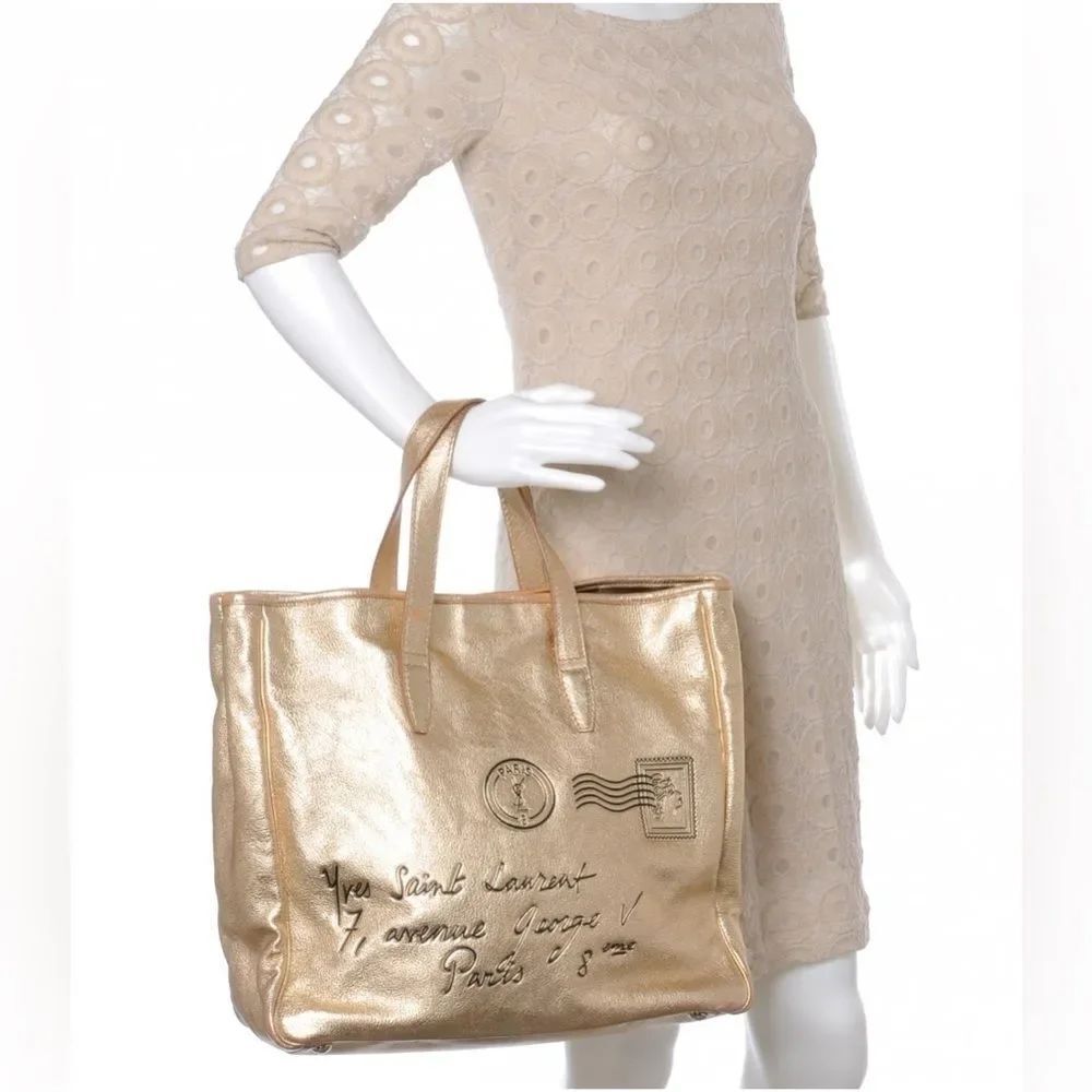 LARGE *Yves Saint Laurent* YSL Paris Metallic Gold Y-Mail Postale Rive’ Gauche